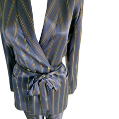 Custommade Satin Brown, Navy and Metallic Gold Pant Suit Set - Size AU 10