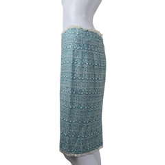 NWT Lisa Ho Teal Textured Pencil Skirt – Fringe Hem (AU 8)