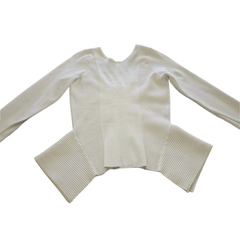 GUESS Cream Zip-Up Ribbed Top – Gold Zip Detail - Size: L