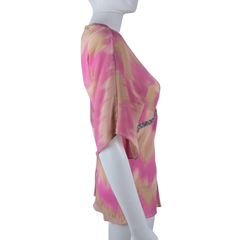 Lisa Ho Pink Beige Silk Blend Pleated Top – Metallic Trim (AU 8)