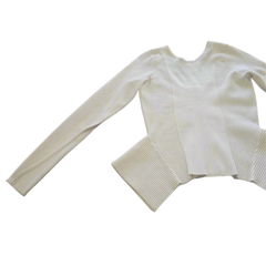 GUESS Cream Zip-Up Ribbed Top – Gold Zip Detail - Size: L