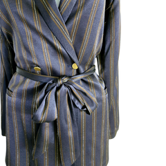Custommade Satin Brown, Navy and Metallic Gold Pant Suit Set - Size AU 10