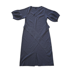 Basque Grey Puff Sleeve Midi Dress – Tie Waist (AU 18)