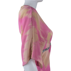 Lisa Ho Pink Beige Silk Blend Pleated Top – Metallic Trim (AU 8)