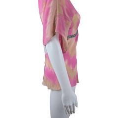 Lisa Ho Pink Beige Silk Blend Pleated Top – Metallic Trim (AU 8)