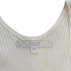 GUESS Cream Zip-Up Ribbed Top – Gold Zip Detail - Size: L