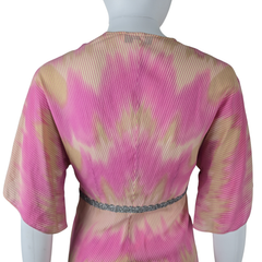 Lisa Ho Pink Beige Silk Blend Pleated Top – Metallic Trim (AU 8)