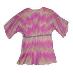 Lisa Ho Pink Beige Silk Blend Pleated Top – Metallic Trim (AU 8)