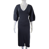 Basque Grey Puff Sleeve Midi Dress – Tie Waist (AU 18)