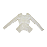 GUESS Cream Zip-Up Ribbed Top β Gold Zip Detail - Size: L