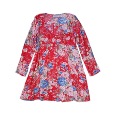 Auguste Red Floral Long Sleeve Mini Dress – Romantic Boho | AU 12