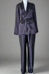 Custommade Satin Brown, Navy and Metallic Gold Pant Suit Set - Size AU 10