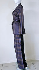 Custommade Satin Brown, Navy and Metallic Gold Pant Suit Set - Size AU 10