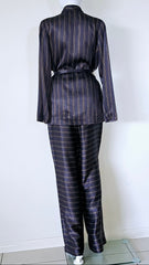 Custommade Satin Brown, Navy and Metallic Gold Pant Suit Set - Size AU 10