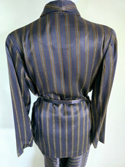 Custommade Satin Brown, Navy and Metallic Gold Pant Suit Set - Size AU 10