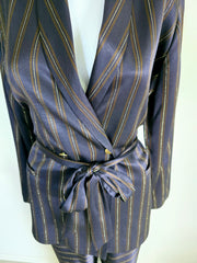 Custommade Satin Brown, Navy and Metallic Gold Pant Suit Set - Size AU 10