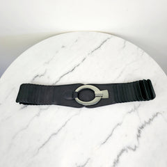 Black Stretch Waist Belt Silver Buckle Womens Elastic Wide Belt Dress Cinch 89cm