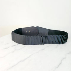 Black Stretch Waist Belt Silver Buckle Womens Elastic Wide Belt Dress Cinch 89cm