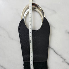Black Stretch Waist Belt Silver Buckle Womens Elastic Wide Belt Dress Cinch 89cm