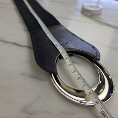 Black Stretch Waist Belt Silver Buckle Womens Elastic Wide Belt Dress Cinch 89cm