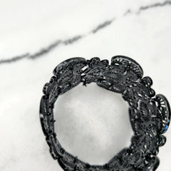 Black Unsigned Lace Cut Metal Bracelet