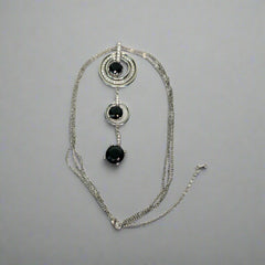 Silver Multi Chain Necklace with 3 Round Drops