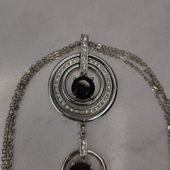 Silver Multi Chain Necklace with 3 Round Drops