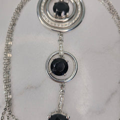 Silver Multi Chain Necklace with 3 Round Drops