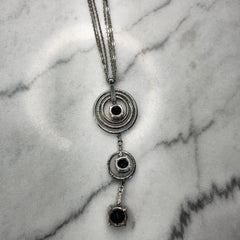 Silver Multi Chain Necklace with 3 Round Drops