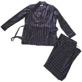 Custommade Satin Brown, Navy and Metallic Gold Pant Suit Set - Size AU 10