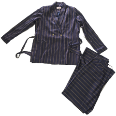 Custommade Satin Brown, Navy and Metallic Gold Pant Suit Set - Size AU 10