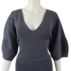 Basque Grey Puff Sleeve Midi Dress – Tie Waist (AU 18)