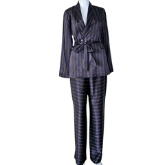 Custommade Satin Brown, Navy and Metallic Gold Pant Suit Set - Size AU 10