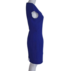 Vintage Cobalt Blue Dress Womens AU 8 Fitted Cocktail Work Formal Cap Sleeve