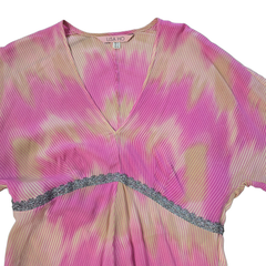 Lisa Ho Pink Beige Silk Blend Pleated Top – Metallic Trim (AU 8)