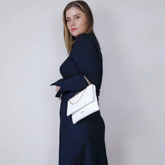 Carvela White Quilted Evening Bag with Gold Chain Straps