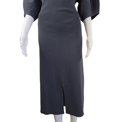 Basque Grey Puff Sleeve Midi Dress – Tie Waist (AU 18)