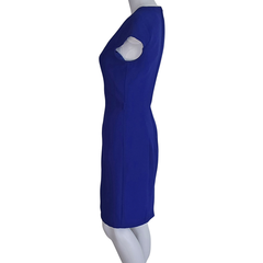 Vintage Cobalt Blue Dress Womens AU 8 Fitted Cocktail Work Formal Cap Sleeve