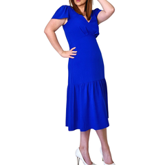 DKNY Cobalt Blue Flutter Sleeve Midi Dress – AU 10