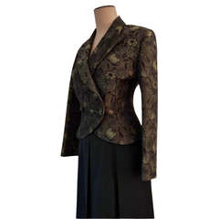 Thomaiy 1990s Olive Brocade Fitted Jacket – Made in Australia - AU12
