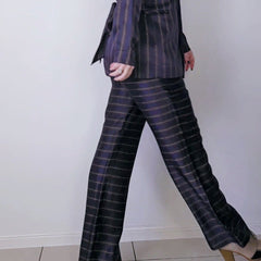 Custommade Satin Brown, Navy and Metallic Gold Pant Suit Set - Size AU 10