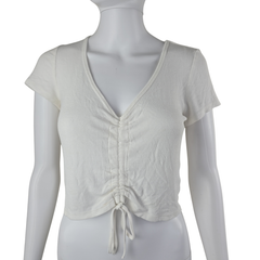 Lily Loves White Ruched Drawstring Top – Size AU 10 (Soft Ribbed Stretch Essential)