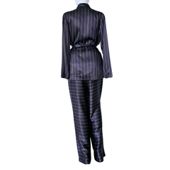 Custommade Satin Brown, Navy and Metallic Gold Pant Suit Set - Size AU 10