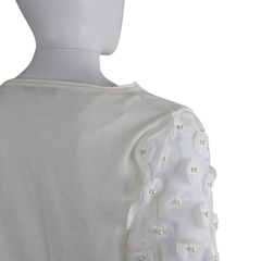 Siani Milano White 3D Floral Sleeve Sweater – Statement Balloon Sleeve Knit (M)