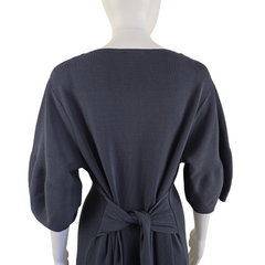 Basque Grey Puff Sleeve Midi Dress – Tie Waist (AU 18)