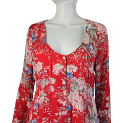 Auguste Red Floral Long Sleeve Mini Dress – Romantic Boho | AU 12