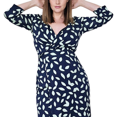 Diane von Furstenberg Silk Wrap Dress – Navy & Green Leaf Print – Size AU 8
