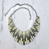 Vintage White and Gold Statement Necklace Geometric Fan Collar