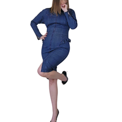 Vintage Scarpa Denim Dress AU 12 90s Y2K Zip Front Bodycon
