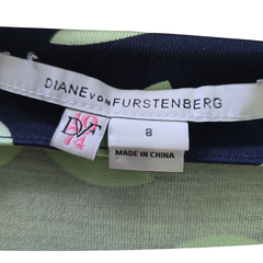 Diane von Furstenberg Silk Wrap Dress – Navy & Green Leaf Print – Size AU 8